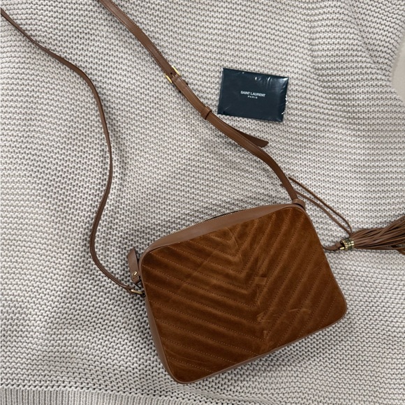 Saint Laurent Tan Suede Quilted Crossbody Bag - Picture 8 of 8